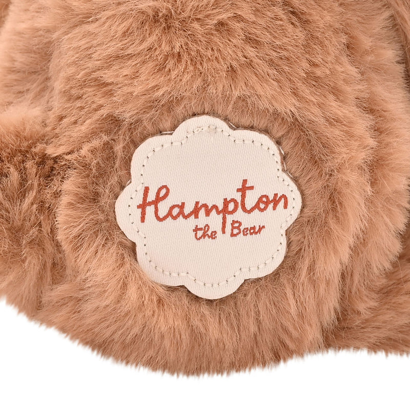 Hampton the plush long leg dark brown teddy bear 30cm, showing name tag