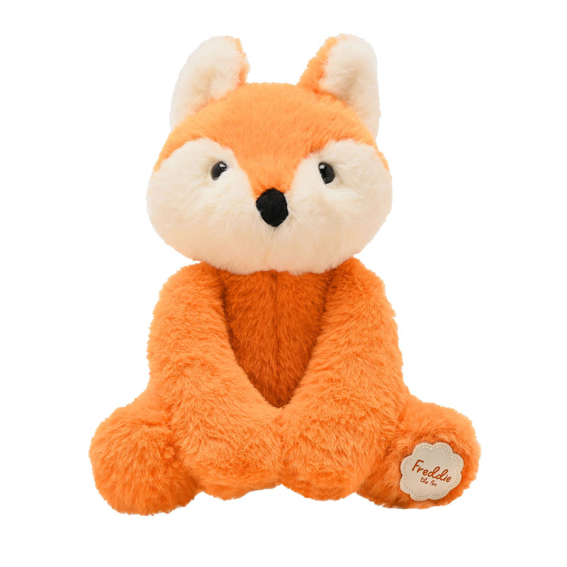 Freddie the plush sitting fox soft toy 22cm, front view showing striking orange fur and expressive face