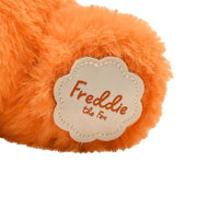 Freddie the plush sitting fox soft toy 22cm, close-up of name tag detail