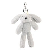 Theo the Plush Grey Bunny keyring and bag charm front view with name charm