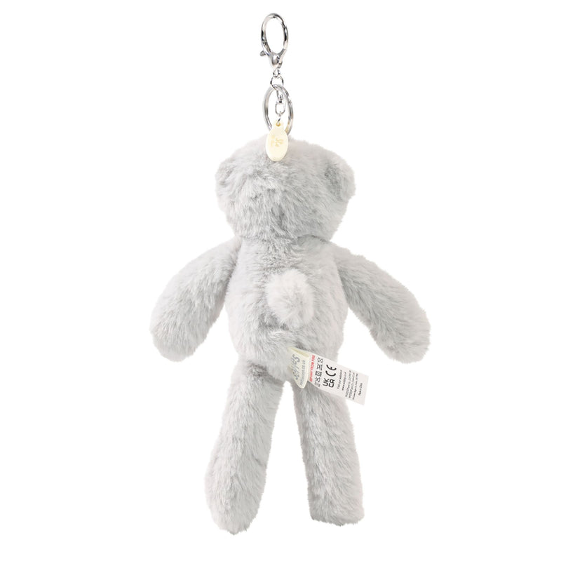 Ste plush bear keyring back view soft grey toy with name charm