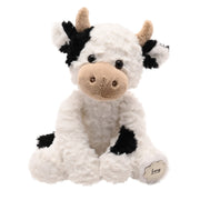 Lucy the plush cow soft toy 23cm, front view showing soft fur and friendly face