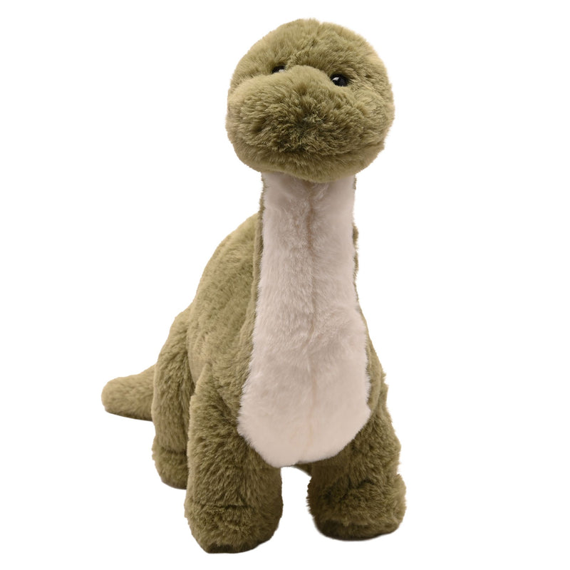 Dan the plush Diplodocus soft toy 36cm, front view showing soft fur and friendly face
