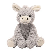 Bronte plush sitting donkey in soft grey with a cream muzzle, front-facing view, 22cm tall