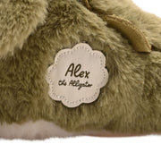 Alex the plush alligator soft toy 30cm, close-up of name tag detail