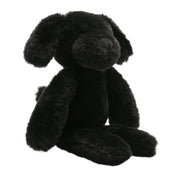 Monty the plush long leg black puppy soft toy 30cm, angled view showing full body and velvety ears