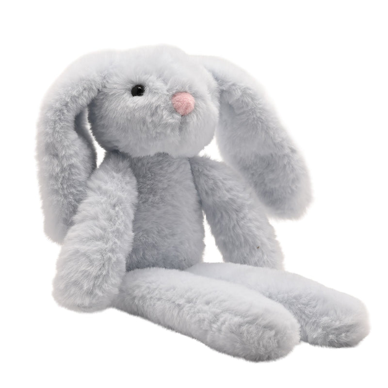 Sunny the Plush Long Leg Bunny soft toy, front-facing view, 30cm, pink nose and bright sparkling eyes