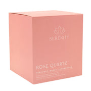 Serenity Rose Quartz gift box, blush pink with lotus logo and Rose Quartz fragrance details