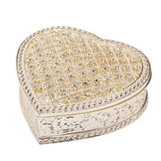 Sophia heart trinket box three-quarter view showing crystal-effect lid and embossed floral scroll sides, white background