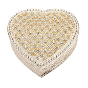 Sophia heart trinket box closed, top view showing full crystal-effect stone lattice lid with beaded border, white background