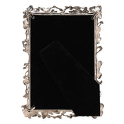 Sophia floral butterfly nickel-plated photo frame, rear view showing velvet backing and free-standing easel, white background