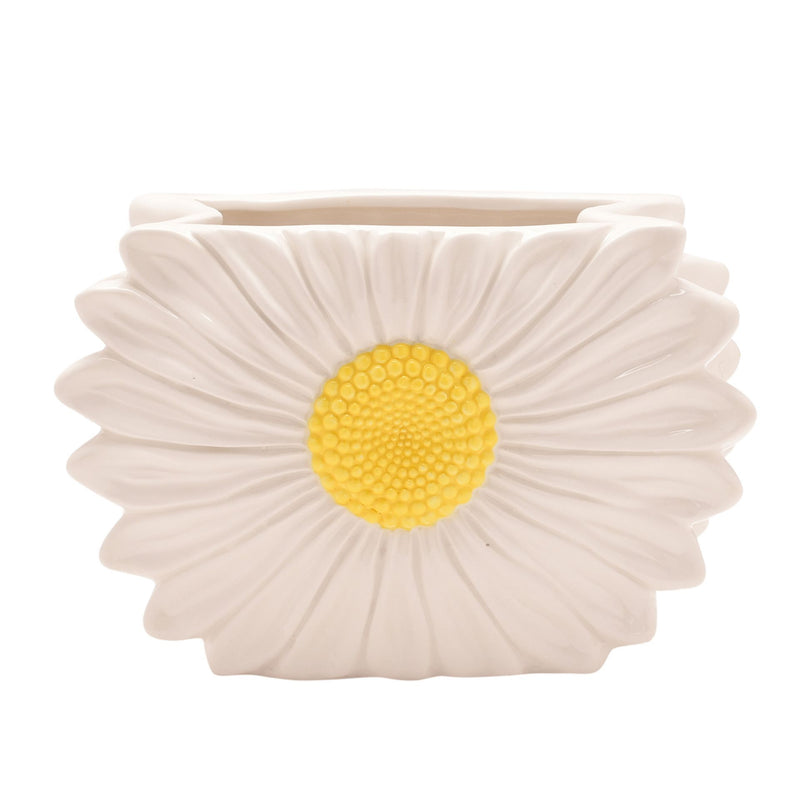 The Cottage Garden daisy ceramic vase by CELEBRATIONS, front view on white background