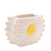 The Cottage Garden daisy ceramic vase by CELEBRATIONS, angled view on white background showing glazed finish