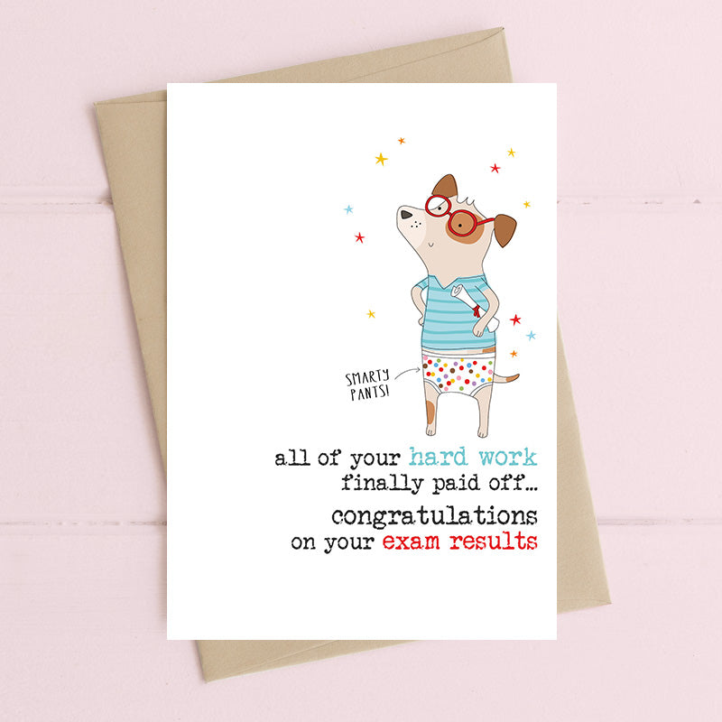 Congratulations on your exam results card, hand finished with flitter, printed on luxury 300gsm FSC-certified board, 114x162mm