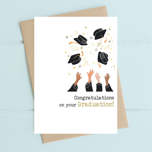 Congratulations on your graduation card, hand finished with flitter, printed on luxury 300gsm FSC-certified board, 114x162mm