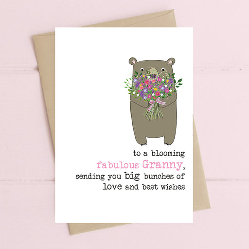 Blooming fabulous Granny birthday card with floral design, hand finished with flitter, printed on luxury 300gsm FSC-certified board, 114x162mm